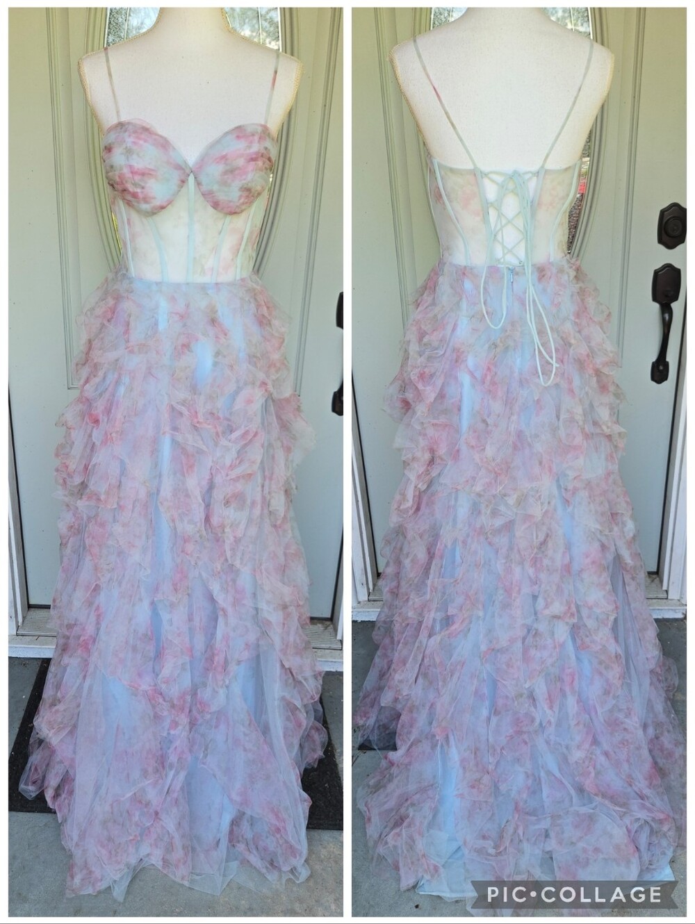Camille La Vie Floral Sweetheart Tiered Lace Up Back Corset Ballgown